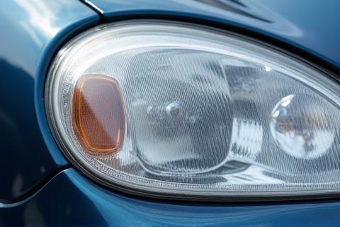 Close-up photo of a clear, restored headlight